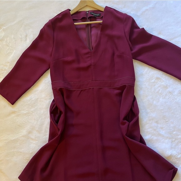 Banana Republic Burgundy V-Neck Fit Flare Dress 3/4 sleeve pocket SZ 10 - Picture 5 of 9